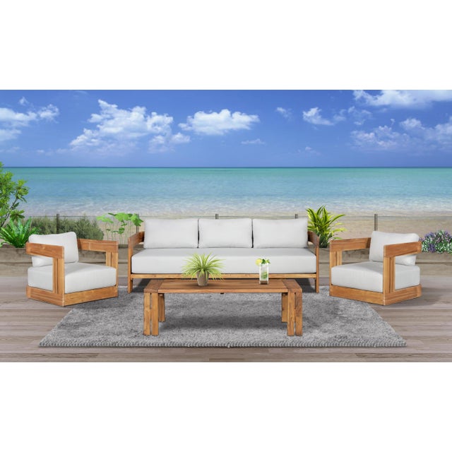 Wood Paradiso Outdoor Solid Teak Wood Sofa - Gray Fabric For Sale - Image 7 of 13