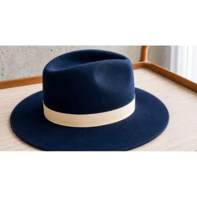 Modern Janessa Leoné Navy Wool Fedora With Caramel Leather Band - New For Sale - Image 3 of 5