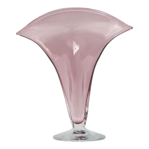 Blenko Art Glass Fan Vase Handcraft Amethyst Purple Clear Footed Base Model 872