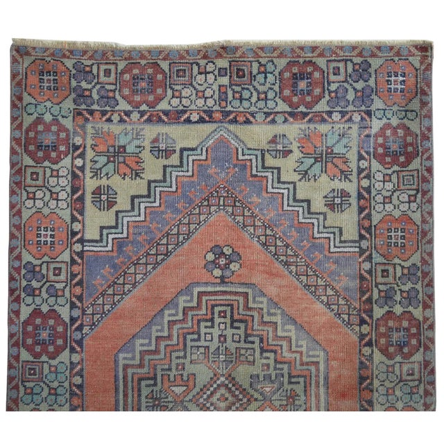 Textile Faded Muted Colors Impressive Medallion Vintage Ushak Rug Low Pile Distressed Area Rug - 3'5'' X 5'8'' For Sale - Image 7 of 10