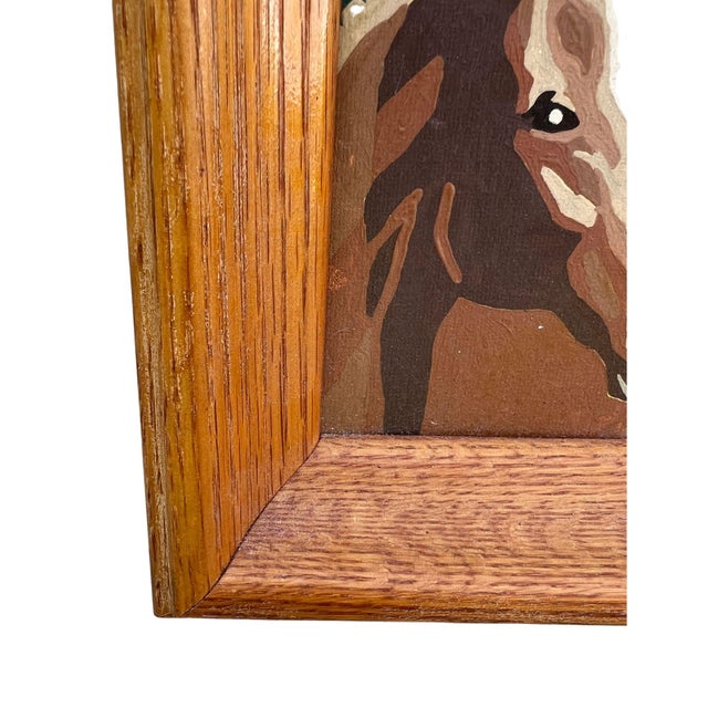 Chestnut Vintage Folk Art Style Painting, Mare and Foal in Oak Frame For Sale - Image 8 of 9