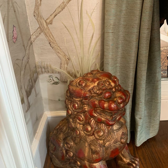 Antique Gilded Foo Lions - a Pair For Sale - Image 4 of 12