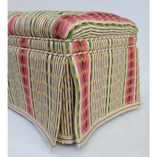 Vintage Charles Stewart Furniture Company Button-Tufted Long Bench With Pierre Frey Textile For Sale - Image 13 of 18