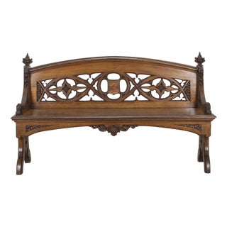 Large English Oak Hall Bench, 1840s For Sale