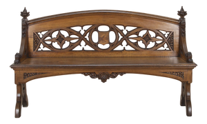 Large English Oak Hall Bench, 1840s