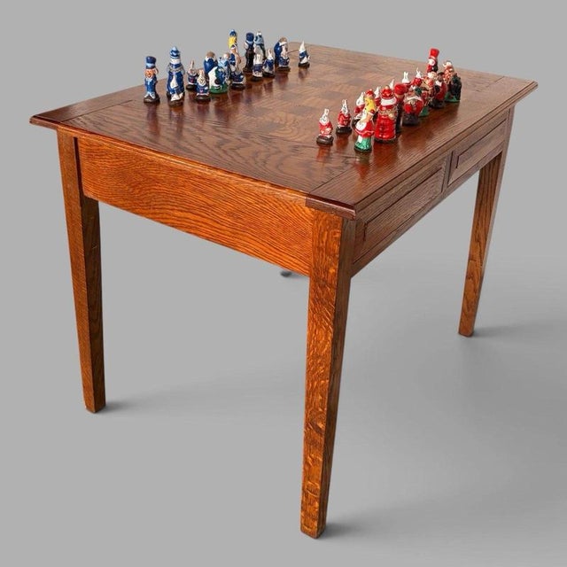 Vintage French Oak Chess and Games Table with Storage Drawer For Sale - Image 6 of 7