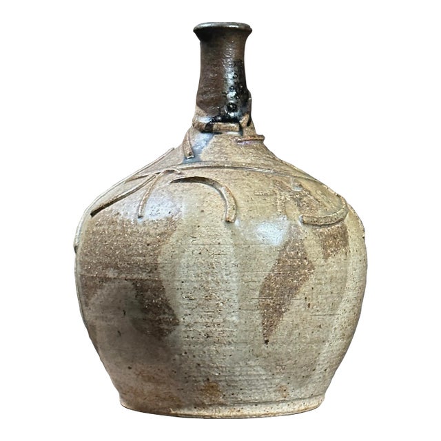 Vintage Abstract Expressionist Glazed Stoneware Vase, Signed/Postmodern For Sale