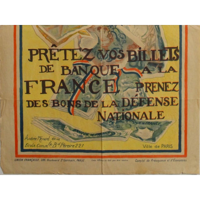 Illustration 1916 French War Poster, "Prêtez Vos Billets De Banque À La France, Prenez Des Bons De La Défense Nationale" - Andrée Ménard For Sale - Image 3 of 6