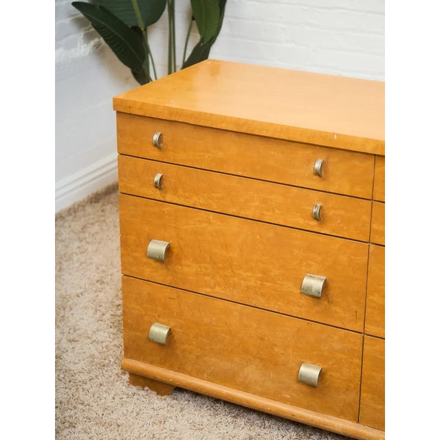 Copper Art Deco 1940’s Birds Eye Maple Dresser For Sale - Image 8 of 12