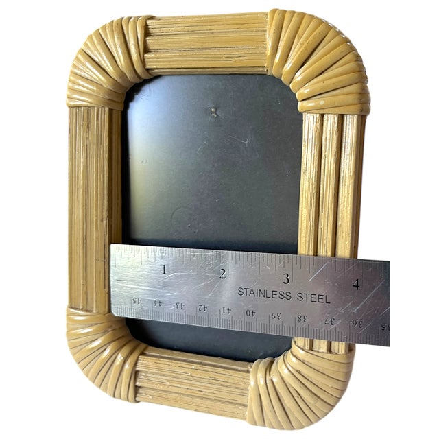 Tan Vintage Bamboo & Wrapped Rattan Picture Frame 3x5 Image After Ralph Lauren Bunny Williams For Sale - Image 8 of 10