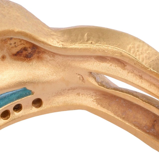 2000s Masriera 18k Enamel Frog & Water Lily Ring Size 6.5 For Sale - Image 6 of 8