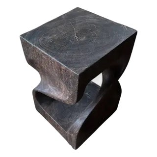 Sculptural Side Table Hand-Crafted From Solid Suar Wood Modern Organic For Sale
