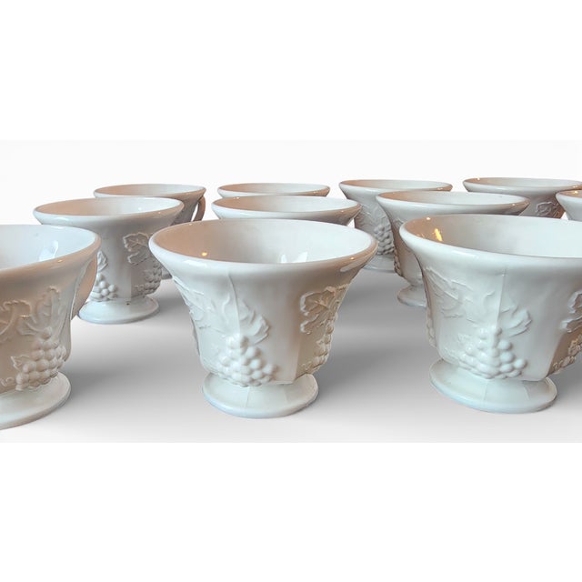 White Set of 12 Vintage Indiana Colony Harvest Grape White Milk Glass Footed Cups, 1950s For Sale - Image 8 of 8