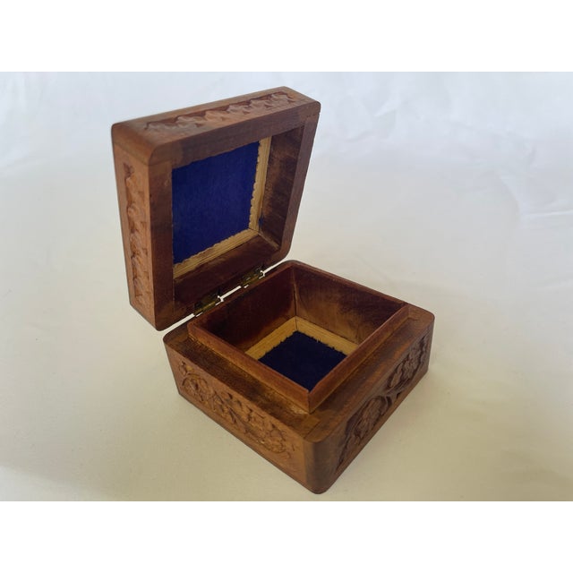 1970s 1970's Indian Hand Carved Teak Hinged Jewelry Box For Sale - Image 5 of 7