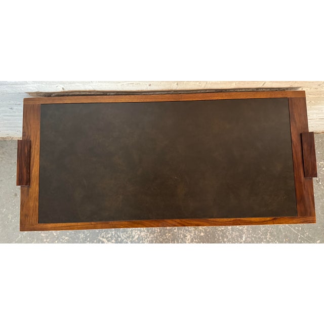 Brown Mid-Century Modern Black Topped Walnut Bar Cart For Sale - Image 8 of 11