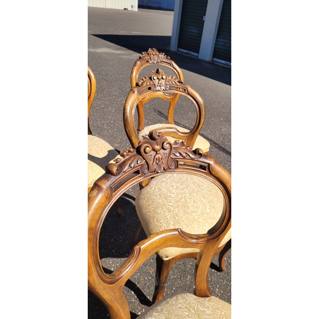 Wood Set 6 Carved Walnut French Baloon Back Chairs For Sale - Image 7 of 12