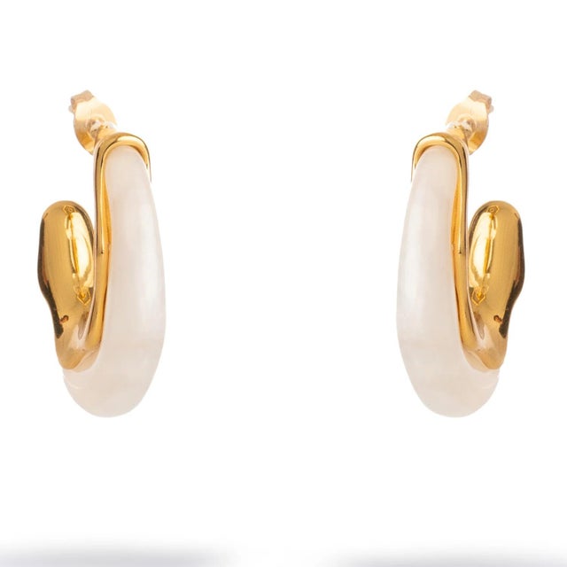 Luminous Wave Resin & Gold Hoop Earrings, A Pair For Sale - Image 9 of 9
