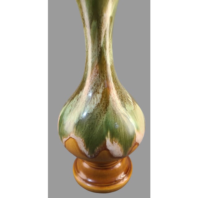 Mid 20th Century Mid-Century Modern Retro Glazed Pottery Earth-Tones Green Brown Table Lamp For Sale - Image 5 of 6