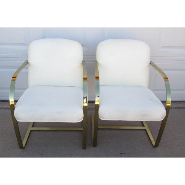 Mid-Century Modern Mid 20th Century Ludwig Mies Van Der Rohe Brno Style Chairs Gold Tone Flat Arm For Sale - Image 3 of 16