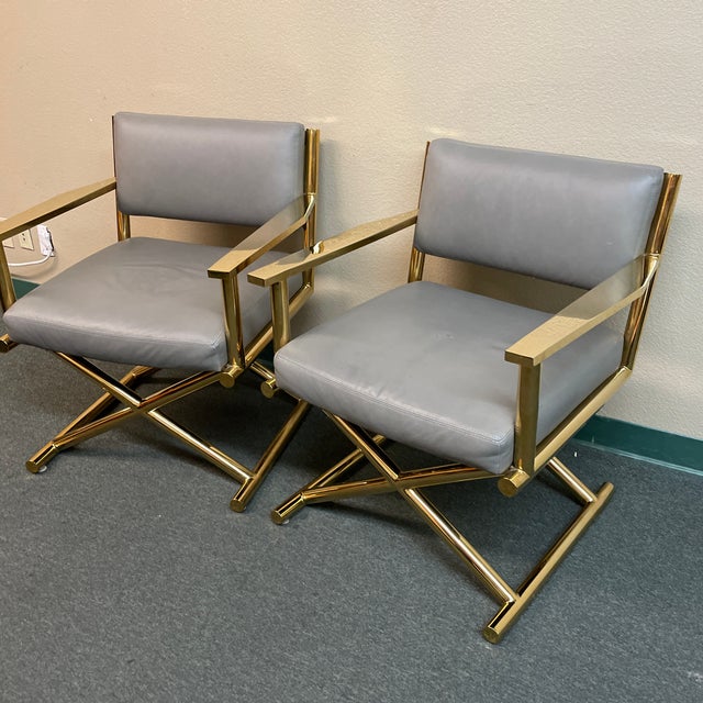 Restoration Hardware Modern Altman Leather + Brass Director's Chairs, a