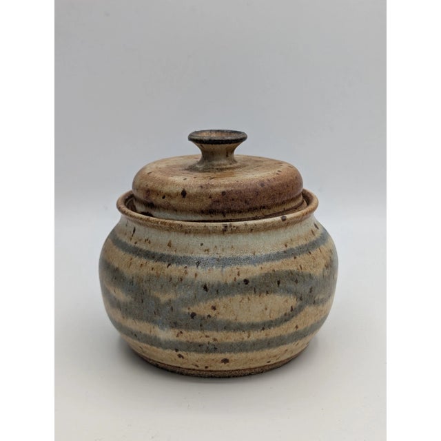 Ceramic Vintage Ceramic Lidded Pottery Sugar Bowl, Honey Pot, Stoneware, Signed For Sale - Image 7 of 8