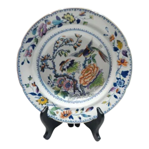 Large Early 19th Century Hand Painted Bird and Flower Antique Davenport Bowel