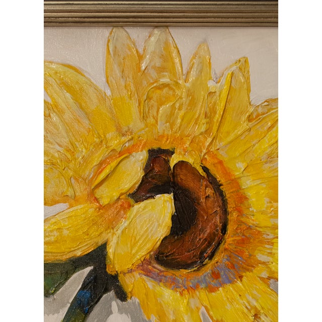 Heavy Textured Framed Yellow Sunflower Painting on Canvas. For Sale - Image 4 of 4
