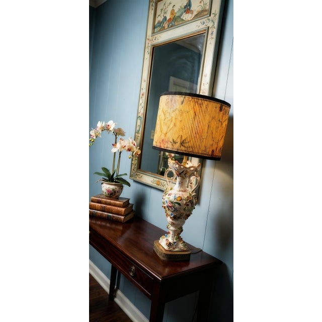 Dark Pink Vintage Italian Capodimonte Style Porcelain Floral Amphora Urn Table Lamp For Sale - Image 8 of 9
