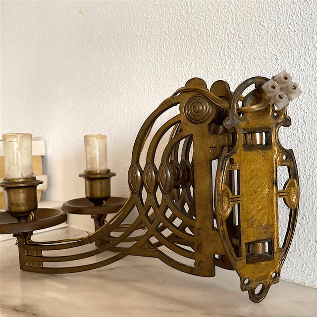 Art Nouveau Style Brass Articulated Double Piano Wall Sconce Lamp, 1900s, 1890s For Sale - Image 14 of 16