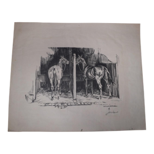 Don Louis Perceval (1908-1979) - Horses in a Stable - Lithograph