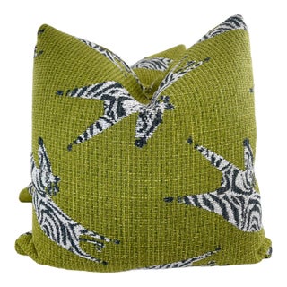 Zebra Chenille in Lime 22" Pillows-A Pair For Sale