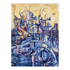 "Visions of the Metropolis #16" Harbor District Original Oil on Canvas 1996 by Travis Flack