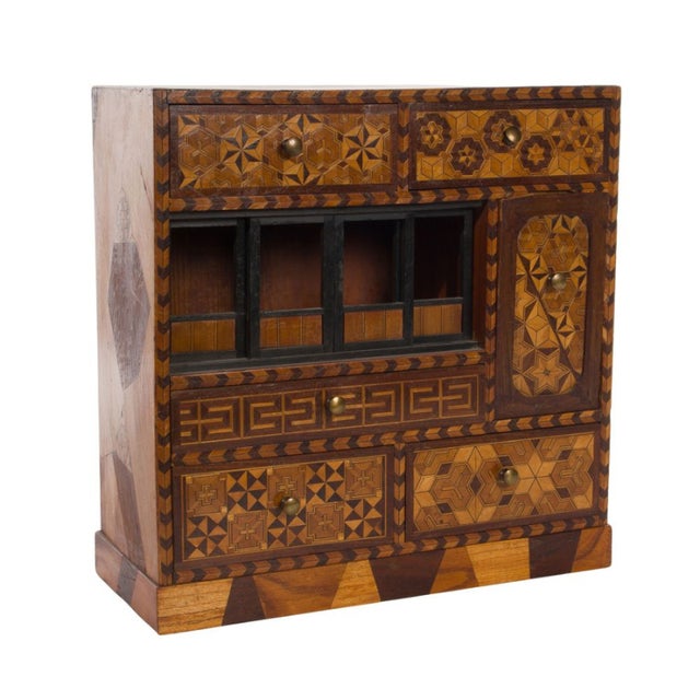 Antique Japanese Parquetry Inlaid Wood Tansu Cabinet Yosegi Zaiku MarquetryJapanese Marquetry For Sale - Image 9 of 11