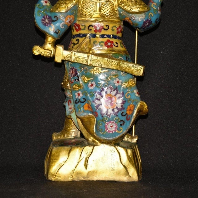 Blue Late 19th Century Cloisonné Enamel Guan Gong Statue, God of Wealth, 4kg For Sale - Image 8 of 9