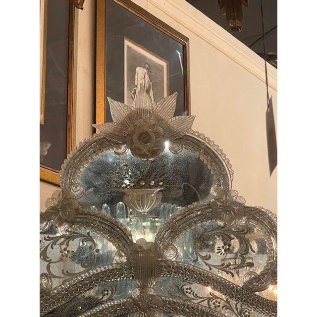 Antique Venetian Etched Glass Mirror For Sale - Image 4 of 9