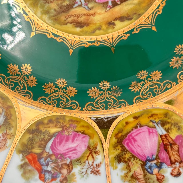 Vintage Fragonard Love Story Plates, Royal Vienna Bavarian Porcelain, Green & Gold - Set of 2 For Sale - Image 9 of 12