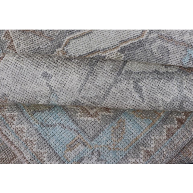 Turkish Oushak Runner in Soft Gray With Light Blue and Taupe 2'8 X 14'0 For Sale - Image 11 of 12