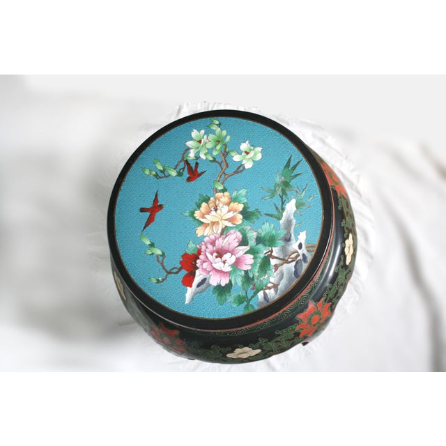 1970s Vintage Chinese Ebonized Cloisonne Top Garden Seat For Sale In Boston - Image 6 of 8