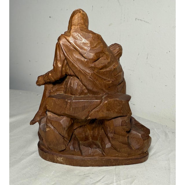 Antique Hand Carved Wood Folk Art Religious Jesus Christ Sculpture Pieta Statue For Sale - Image 9 of 13
