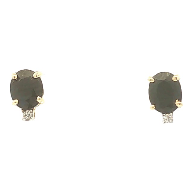 Late 20th Century Pair of Sapphire and Diamond Stud Earrings For Sale
