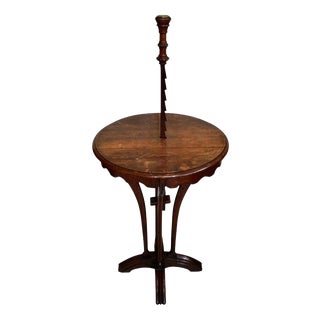 Antique Oak Adjustable Ratchet Candle Stand Table, 1820 For Sale