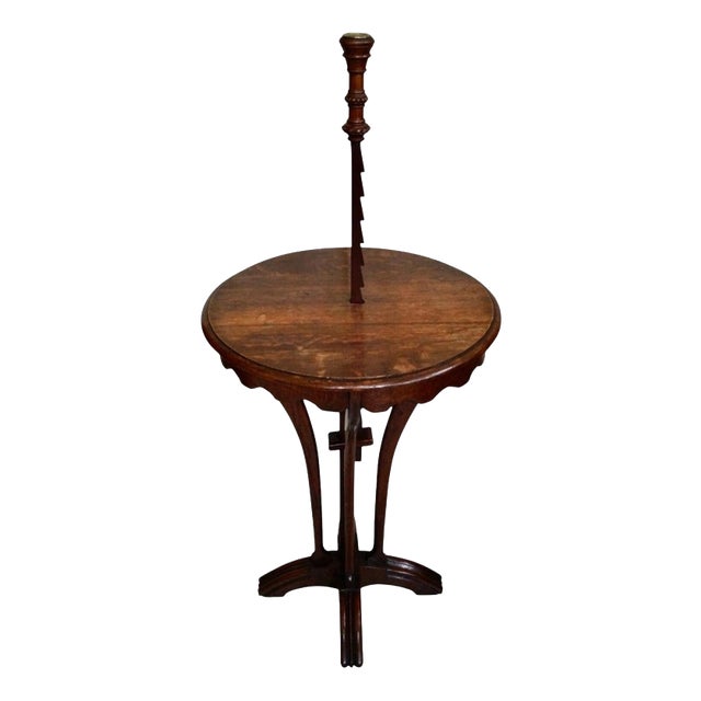 Antique Oak Adjustable Ratchet Candle Stand Table, 1820 For Sale