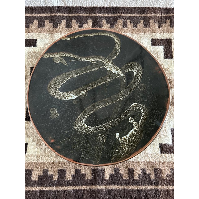 Brown Vintage 1970’s 13” Signed Handmade Glazed Concave Shallow Bowl in Olive, Brown, Deep Terracotta & Off White For Sale - Image 8 of 16