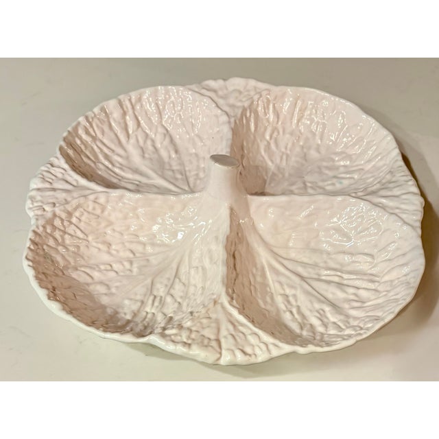 Late 20th Century White Cabbage Ware Divided Serving Dish For Sale In Palm Springs - Image 6 of 12
