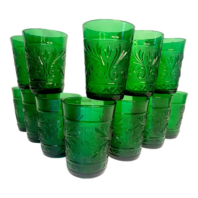 Antique Americana Art Deco Sandwich Glass Co. Pressed Juice Glasses - Set of 12 For Sale