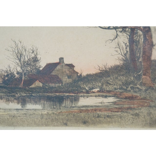 Late 19th Century Antique Edward Loyal Field Country Farmhouse Colored Landscape Etching 15", Framed For Sale - Image 10 of 10