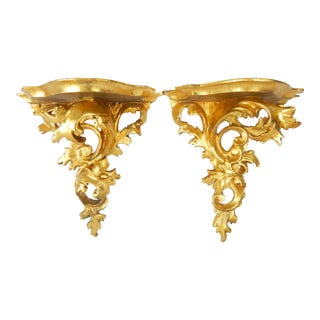 Mid 20th Century Florentine Giltwood Rococo Brackets- a Pair For Sale