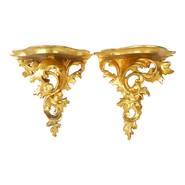 Mid 20th Century Florentine Giltwood Rococo Brackets- a Pair For Sale