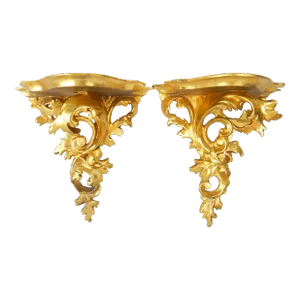 Mid 20th Century Florentine Giltwood Rococo Brackets- a Pair
