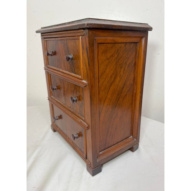 Wood Antique Early 1900s Handmade Wood Veneer Salesman Sample Miniature Dresser Chest For Sale - Image 7 of 15